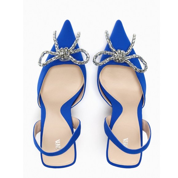 Zara Embellished Bow Heeled Slingbacks NWT - Picture 5 of 11